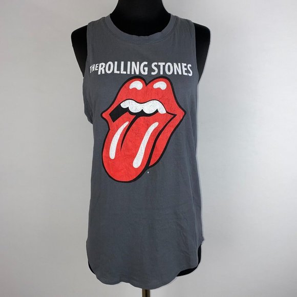 Bravado Juniors L (11/13) The Rolling Stones Graphic Band Tank Top Rounded Hems - Picture 1 of 11